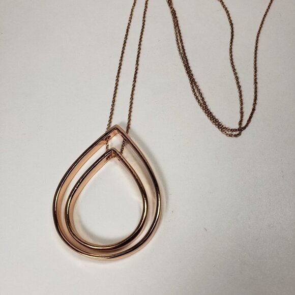 Elegant Rose Gold Teardrop Double Hoop Pendant Necklace  Women’s Fashion Jewelry - Picture 8 of 12